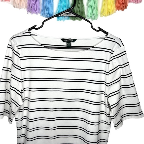 Lauren Ralph Lauren Boatneck Short Sleeve Stripe Cotton T-Shirt Size Extra Large - Picture 4 of 15